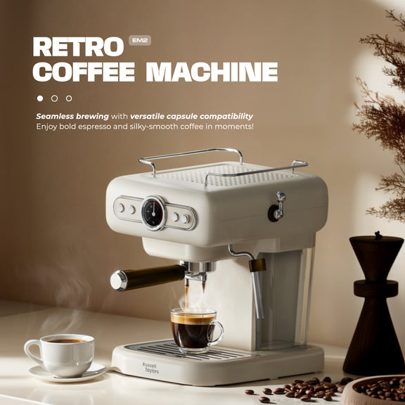 Russell Taylors 20 Bar Espresso Coffee Machine Retro Style Coffee Make