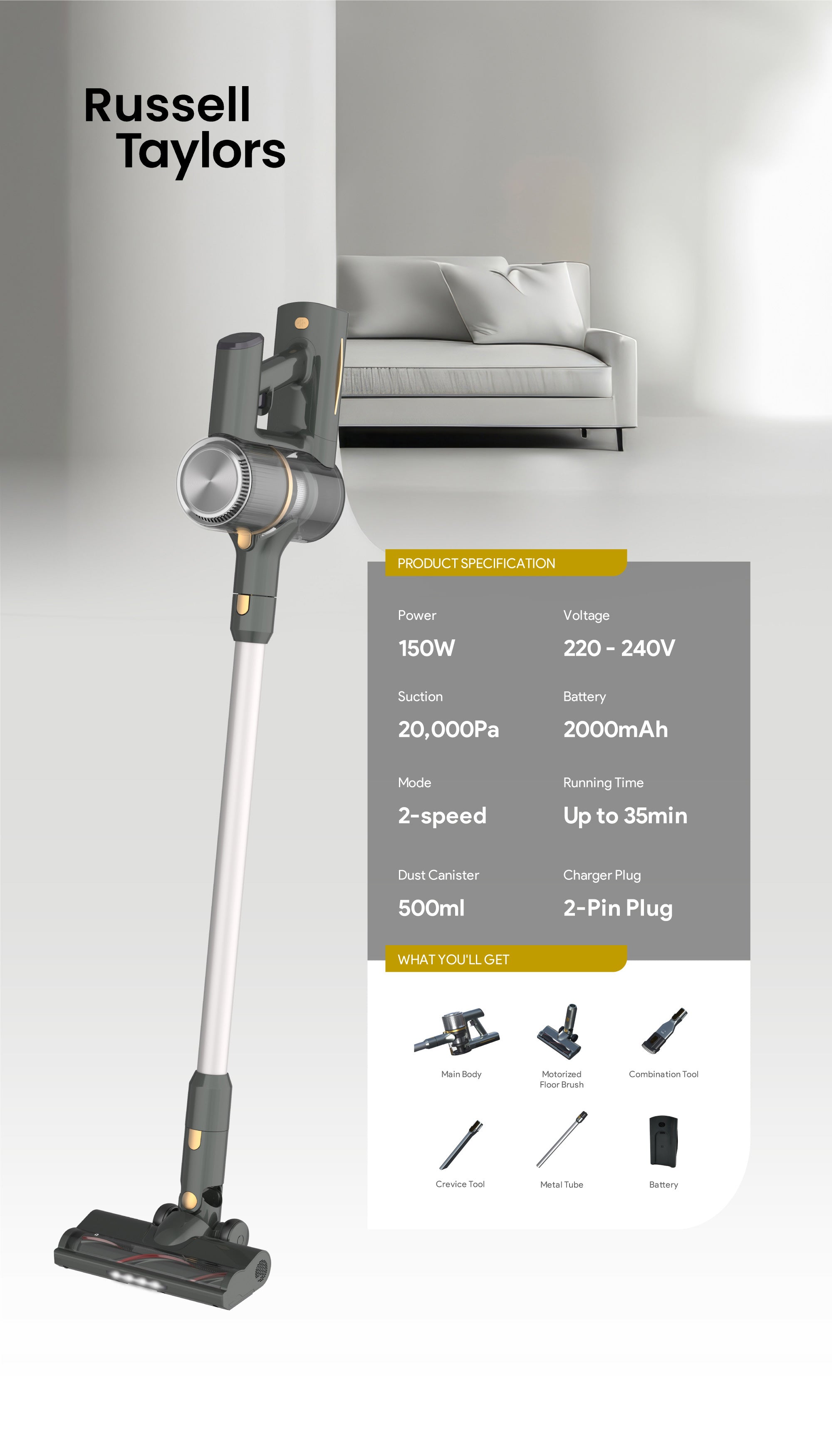 Russel Dynamic Russell Taylors Dynamic Cordless Vacuum Cleaner V2