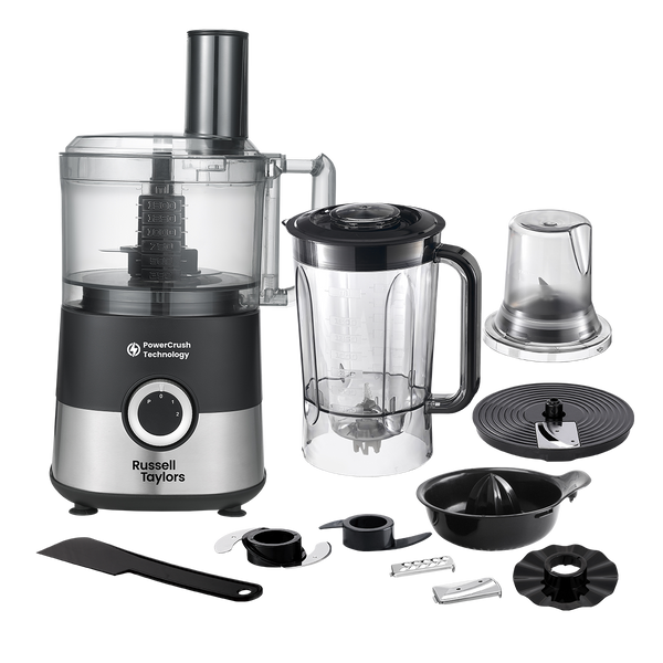 Russell Taylors PowerCrush 9-in-1 Food Processor 1.5L 750W FP6 (Blend, Knead, Slice, Grind)